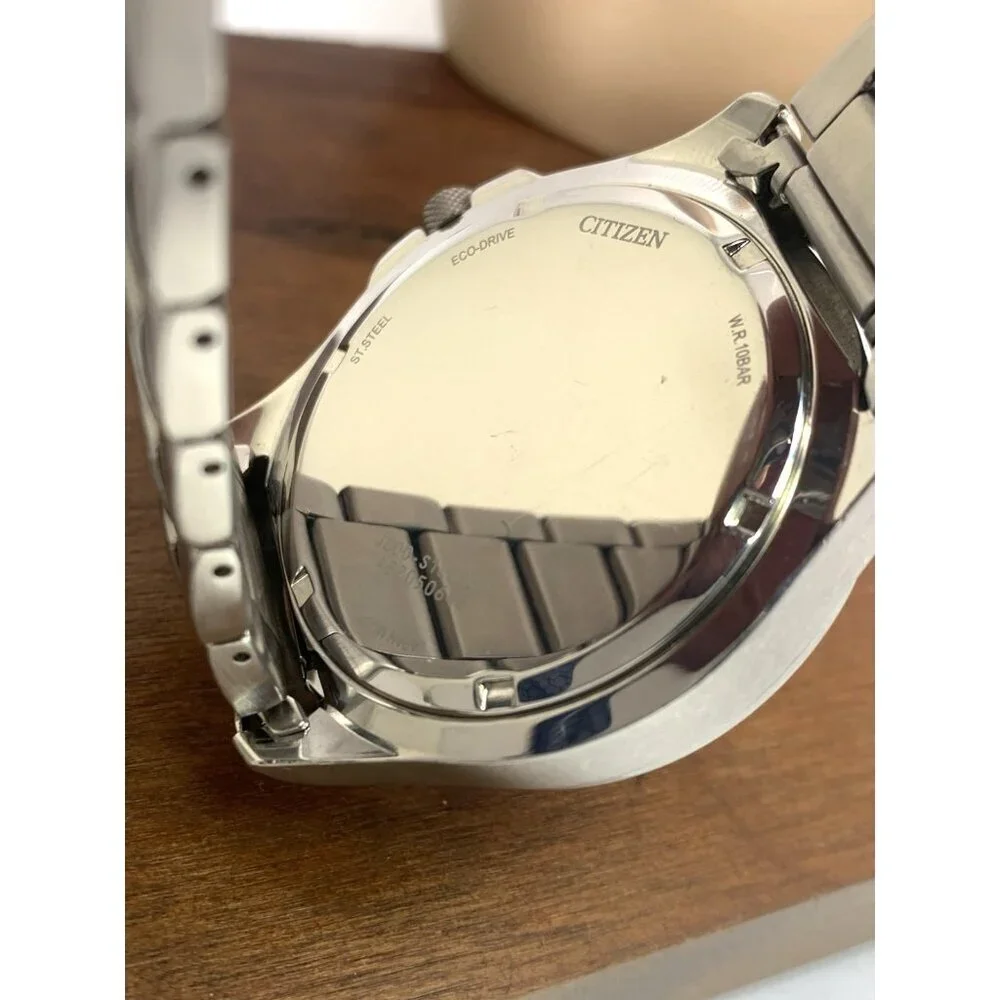 Citizen Men's Watch AW0110-58E Eco Drive Black Dial Day Date Silver Steel 44mm